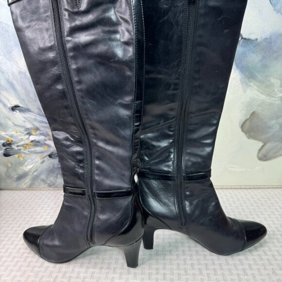 Clarks Womens Leather Knee-High Boots With Buckle Straps & Heels Size 7.5 Black - Picture 8 of 9